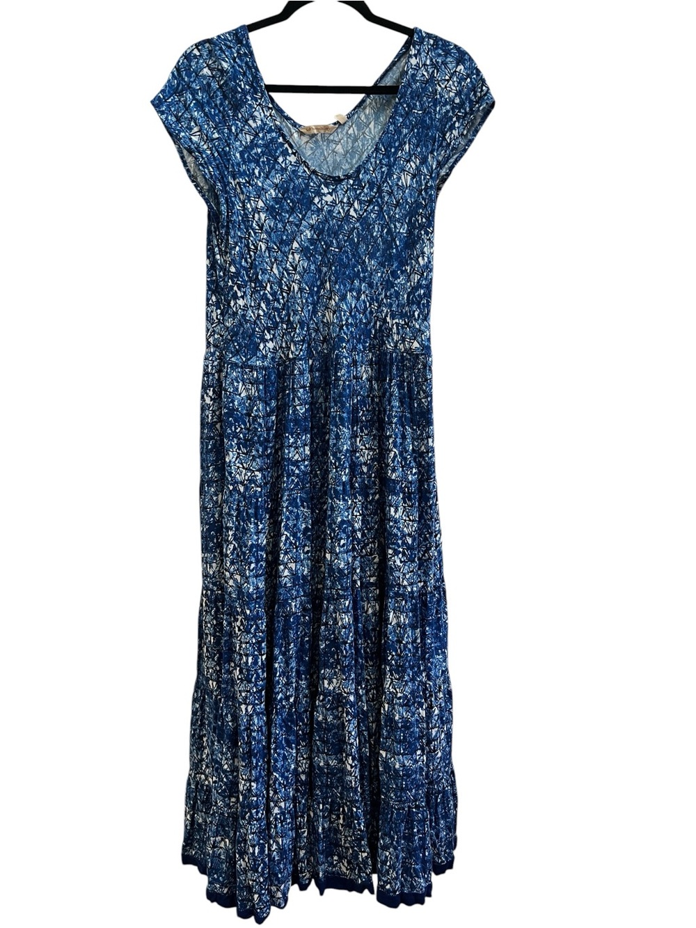 Soft Surroundings Kara Blue Abstract Print Tiered Maxi Dress M Cottagecore Boho - Picture 2 of 6